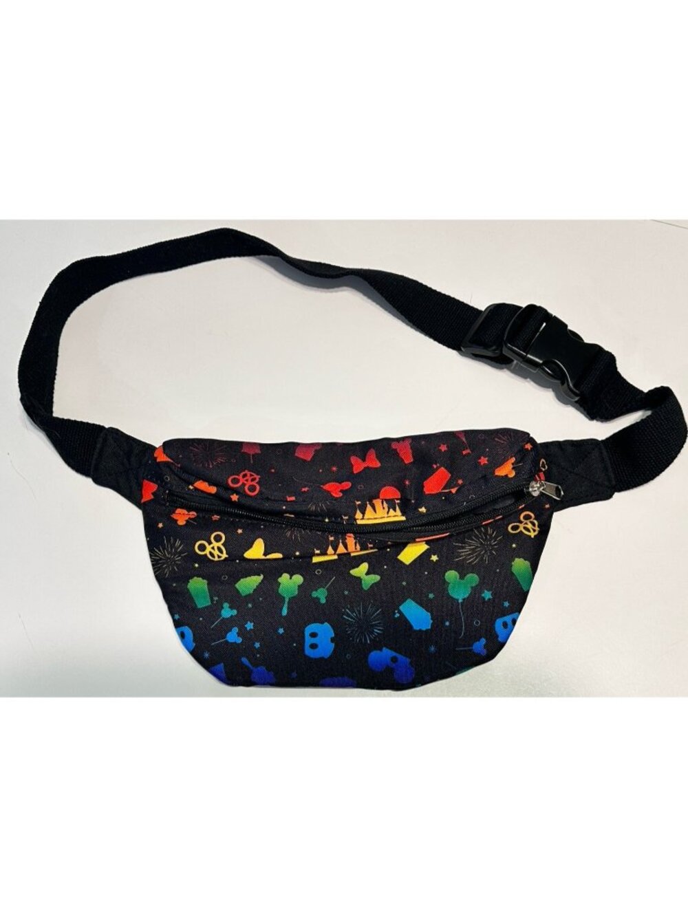 Disney Parks Mickey Icons Rainbow Fanny Pack Belt Bag Black Snack Crossbody  WDW